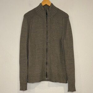 GAP cotton silk blend full zip mock neck sweater gray beige marl M